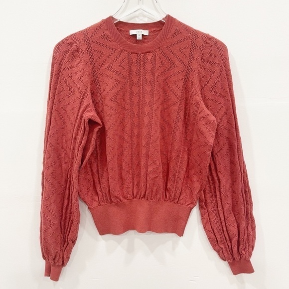 Joie Jaede Pointelle Cotton Cashmere Sweater in Desert Spice Size Medium - Picture 2 of 11